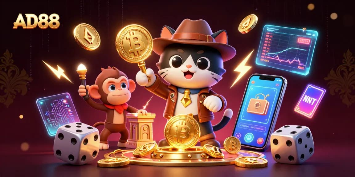 Engage in exciting gameplay with AD88's immersive online gambling environment and vibrant crypto elements.