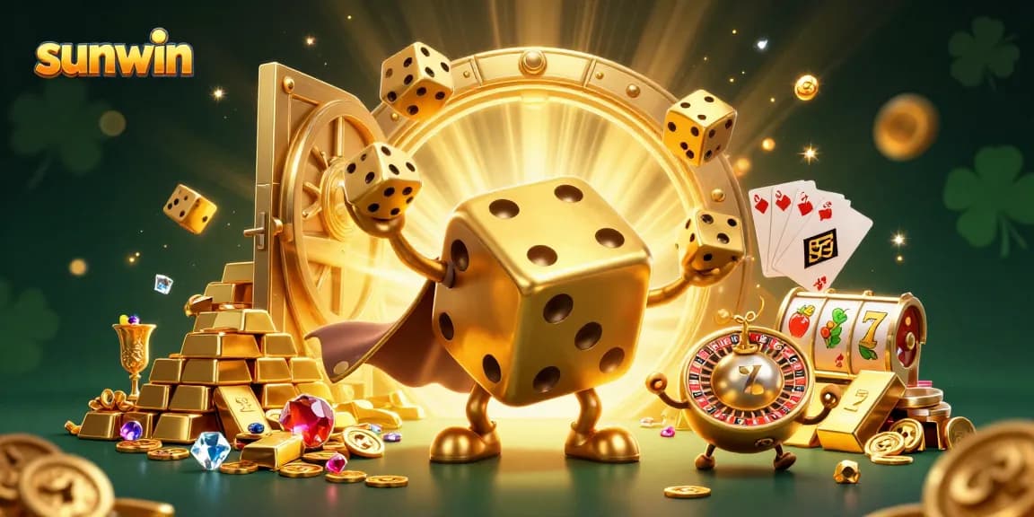 Experience the thrill of sunwin as golden dice and treasures come alive in a 3D casino scene.