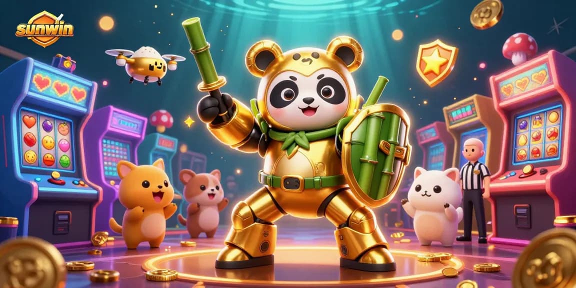 Engage with sunwin's lively casino gaming scene featuring a panda in mech armor.