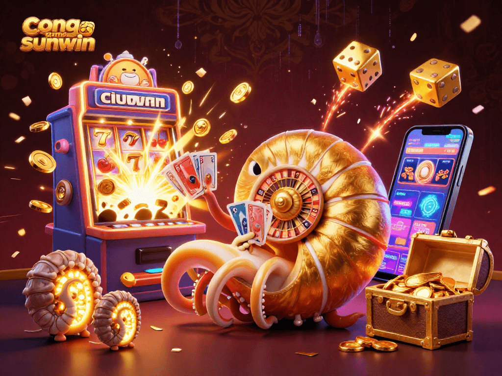 Engage in exciting gameplay at cong game sunwin, featuring dynamic slot machines, glowing nautilus, and immersive game visuals.