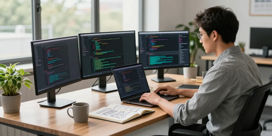 Developer engaged in instant indexing coding at a modern workspace.