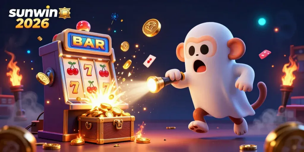 Experience the thrill of sunwin 2026 with a whimsical casino scene featuring playful characters and jackpot excitement.