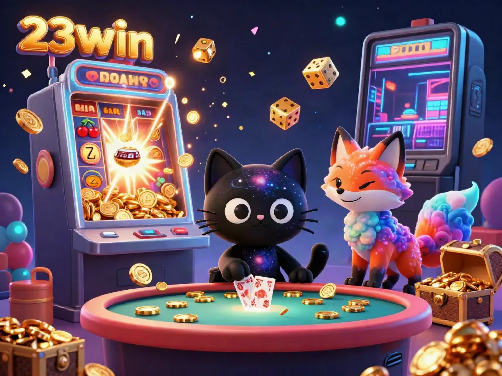 Experience the thrill of winning at 23win with a cosmic casino scene featuring immersive characters and rich game elements.