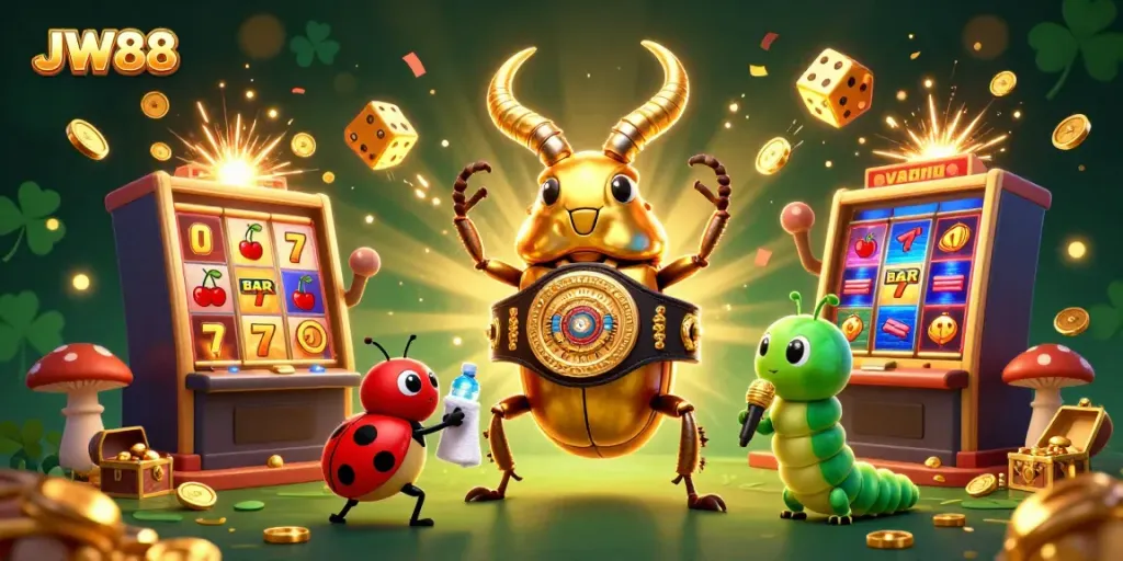 Engage with thrilling gameplay at JW88 featuring a dynamic casino scene with vibrant characters and a jackpot explosion.