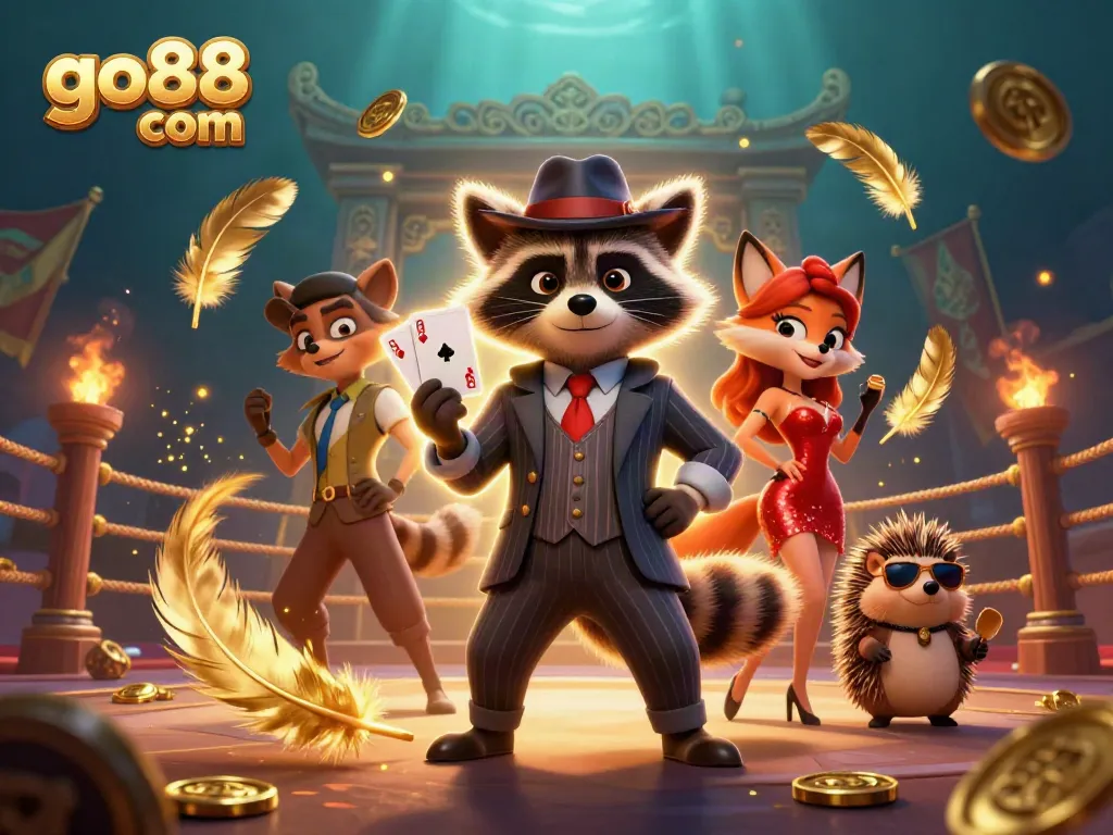 Join the excitement at go88 com with a vibrant casino scene featuring animated characters and thrilling elements.