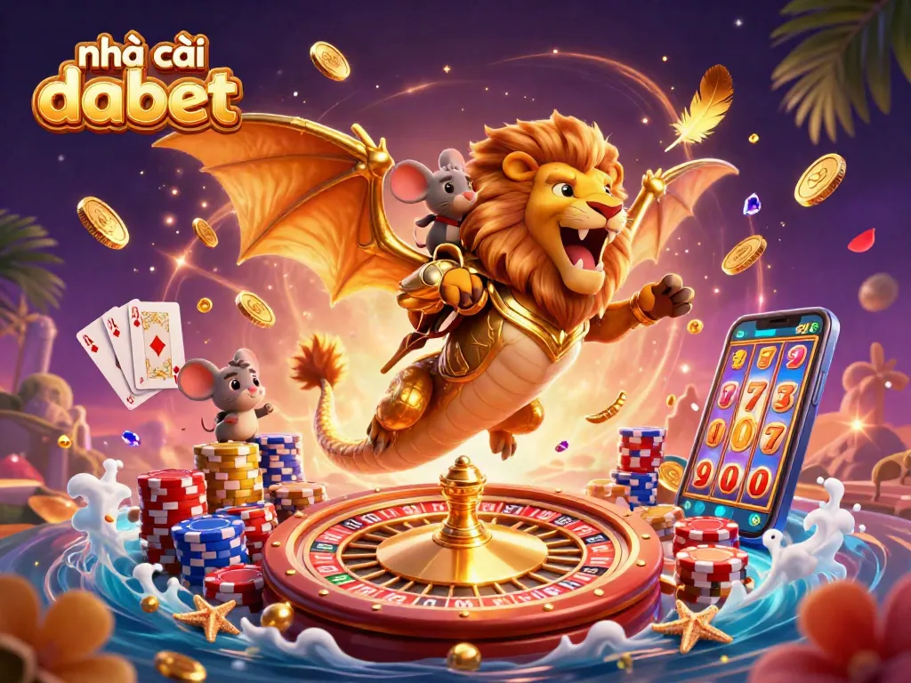Engage with the thrilling world of nhà cái dabet, featuring a triumphant chimera and dynamic casino elements.