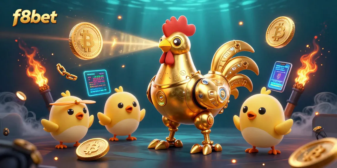 Experience vibrant gameplay at f8bet with a dynamic 3D casino scene featuring golden characters and crypto elements.