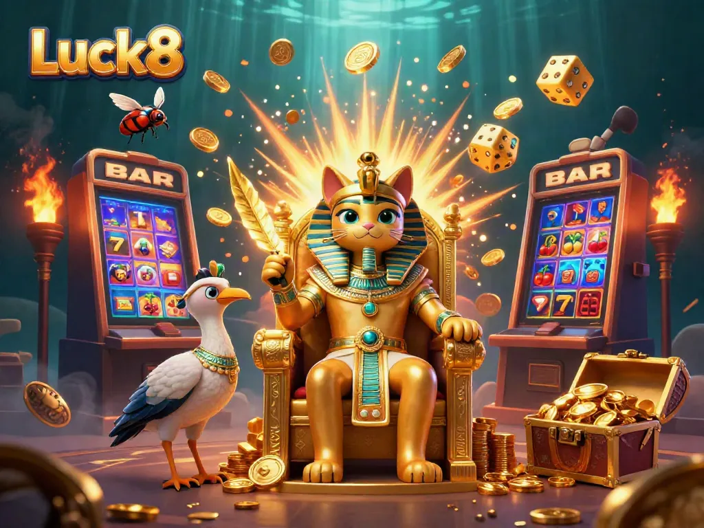 Experience excitement with Luck8’s vibrant casino world featuring golden jackpots and interactive gaming elements.