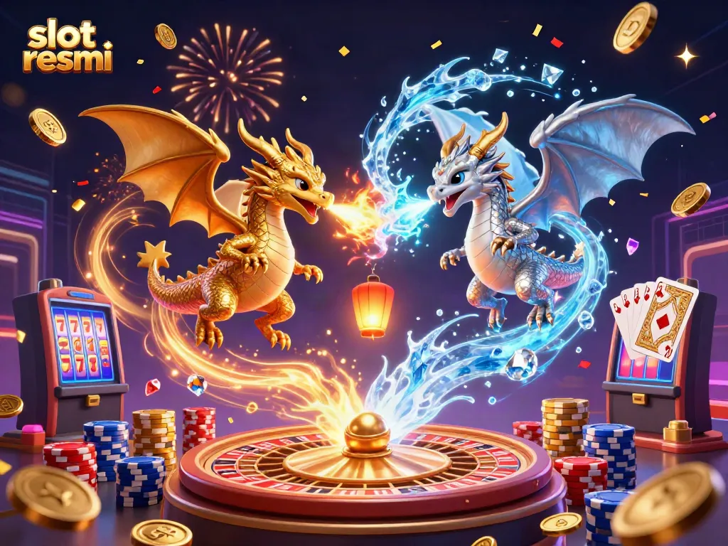 Experience vibrant gameplay with slot resmi, featuring dragons, coins, and exciting casino elements.