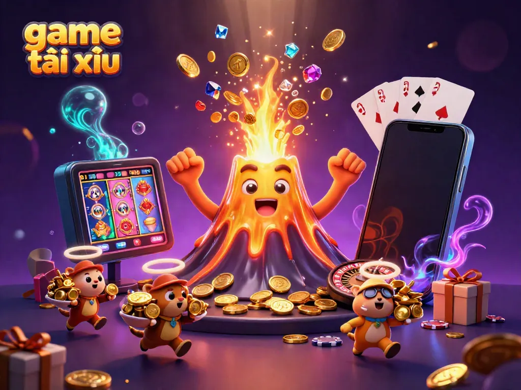Engaging scene of game tài xỉu with characters and casino elements, emphasizing excitement and treasure.