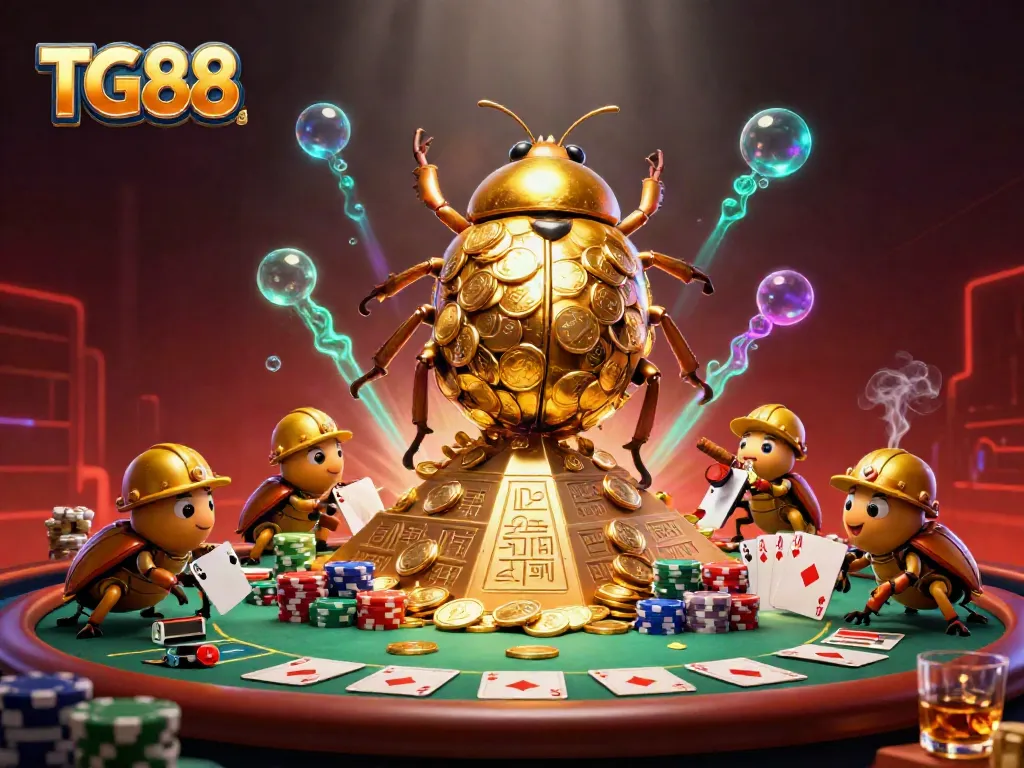 Experience gaming excitement with TG88, featuring a dynamic beetle scene and casino elements.