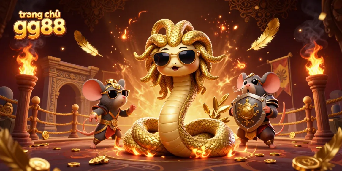 Bet on trang chủ gg88 with Medusa and warrior mouse in a vibrant casino scene