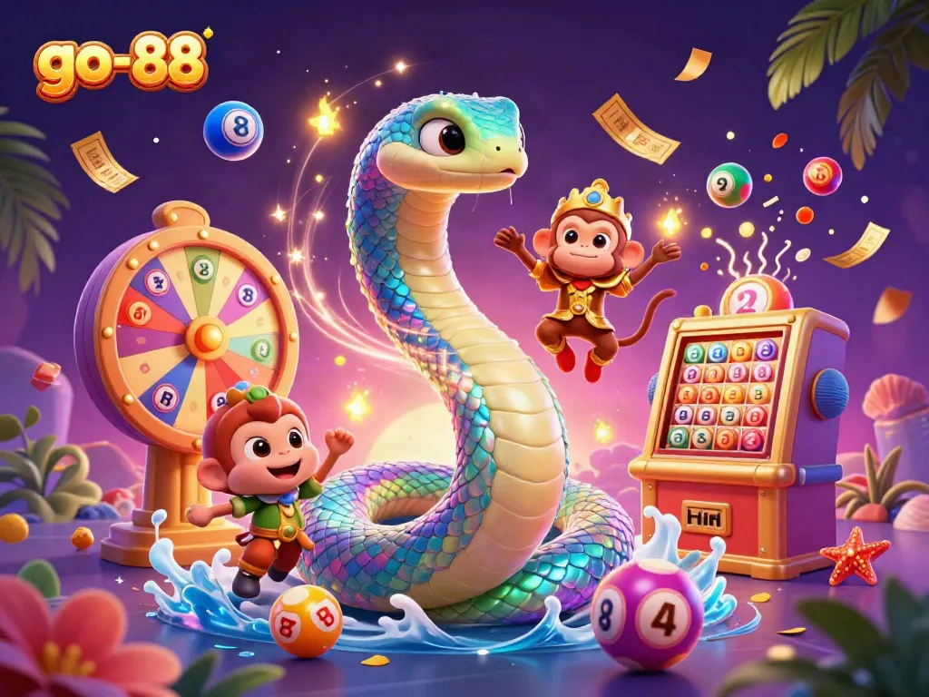 Engage with the vibrant world of go-88 with a rainbow serpent, monkey king, and dynamic lottery elements.