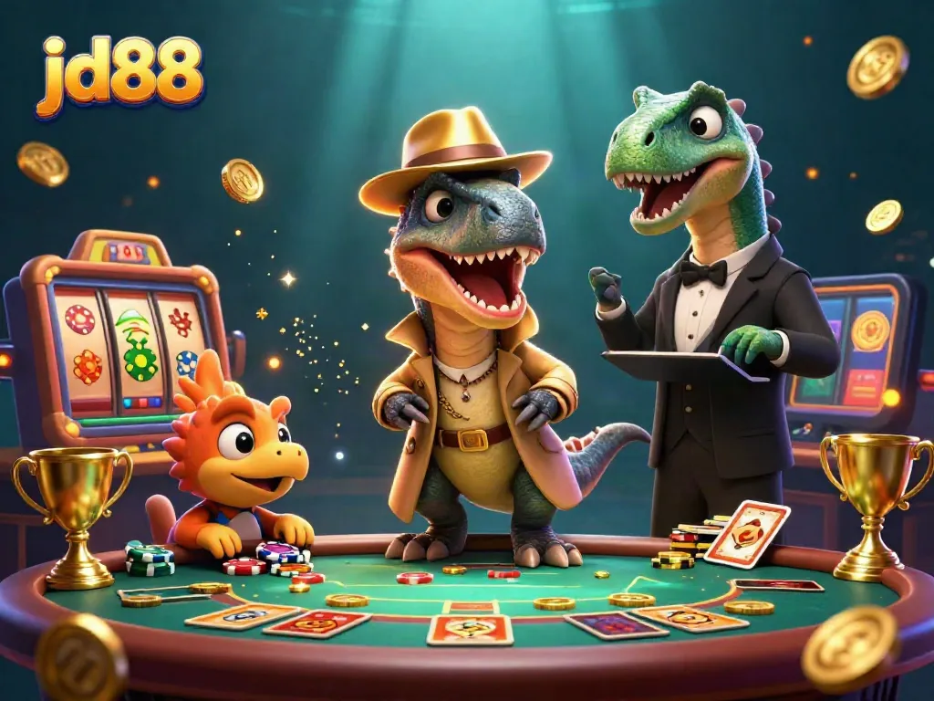 Engage in thrilling jd88 casino action featuring animated characters at a vibrant blackjack table.