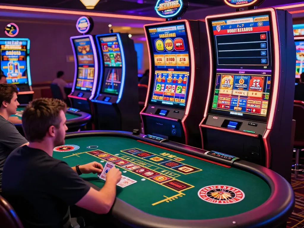 Engaging scene of players enjoying credit card casino sites with vibrant games and bonuses.