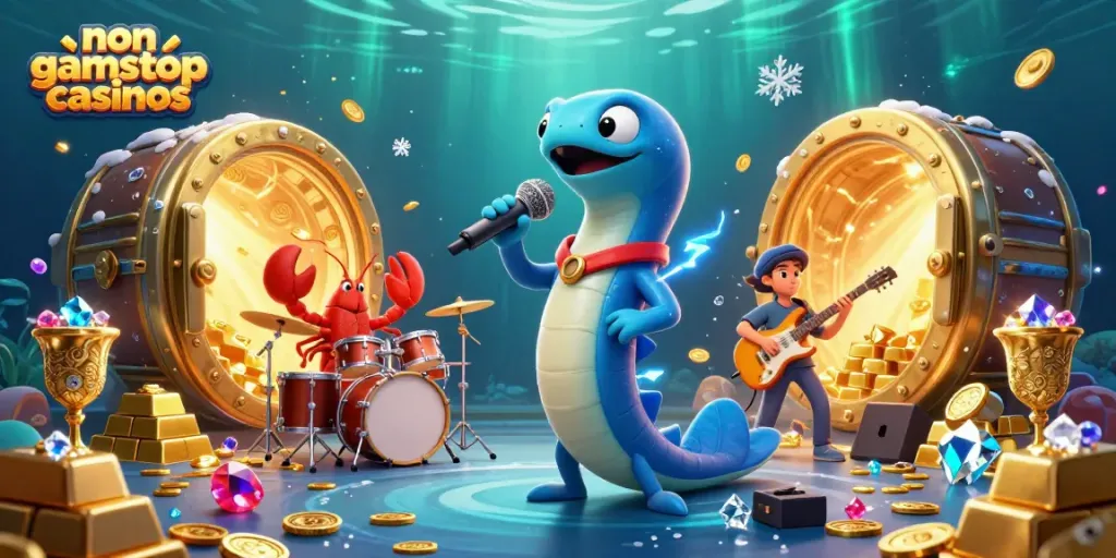 Experience vibrant non gamstop casinos with electric eel DJ and treasure-filled underwater scene.