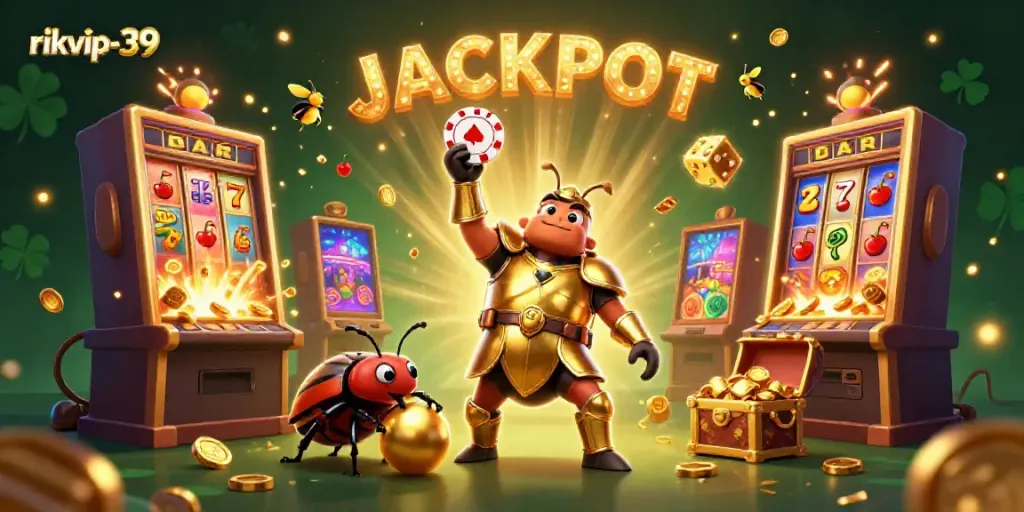 Experience excitement with rikvip-39 as cartoon characters celebrate wins at an exhilarating casino scene.