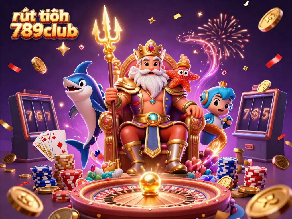 Experience rút tiền 789club with immersive gaming elements, including Neptune and sparkling treasure.