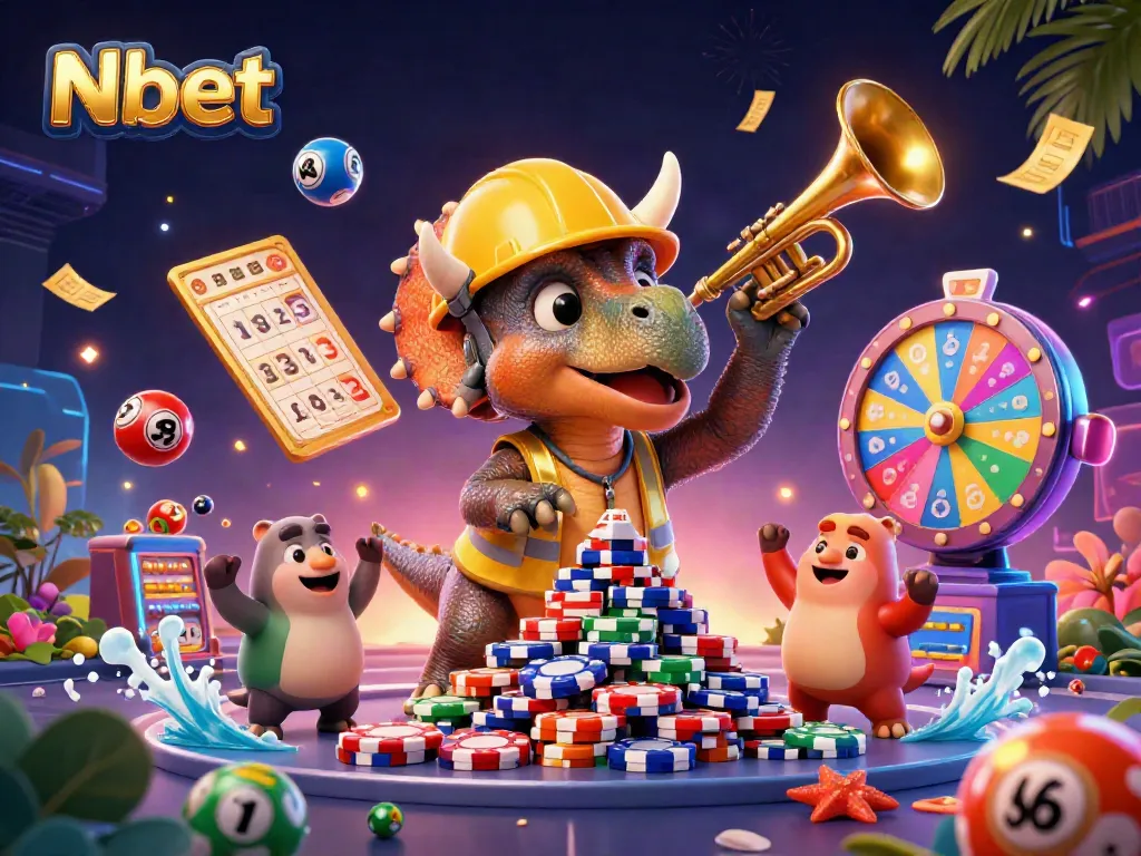 Nbet showcases an exciting casino atmosphere with a celebration of gameplay, featuring vibrant elements like lottery balls.