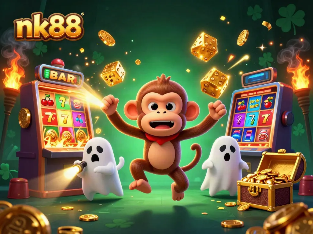 Experience nk88's lively casino games in this 3D illustration featuring exciting winning moments and vibrant gaming action.
