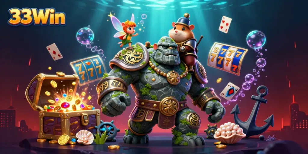 Engage in thrilling games at 33Win, where ancient guardians guard jackpots amidst vibrant 3D magic.