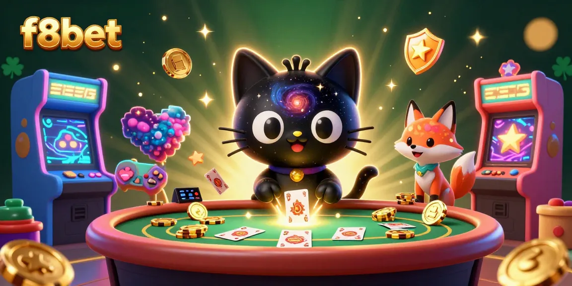Engage with f8bet at an animated cosmic casino, where luck and strategy meet in a vibrant scene.