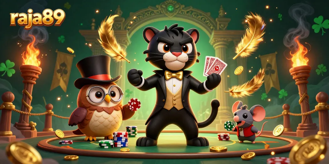 Engage with raja89's exciting gaming scene featuring a stylish panther and vibrant casino elements.