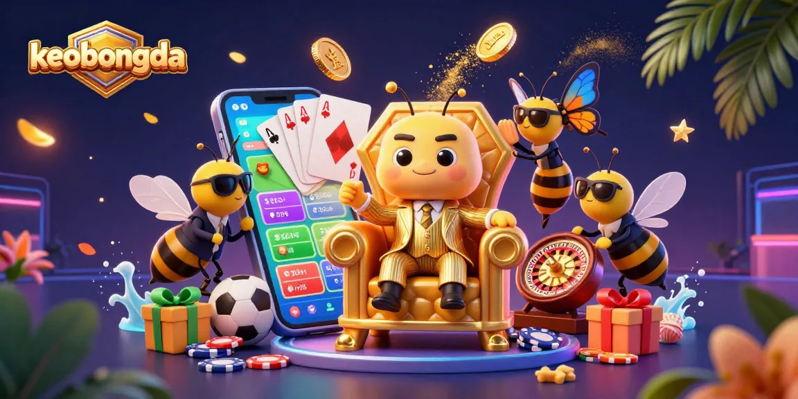 Experience thrilling betting insights on keobongda with a lively sports scene of animated characters and game elements.