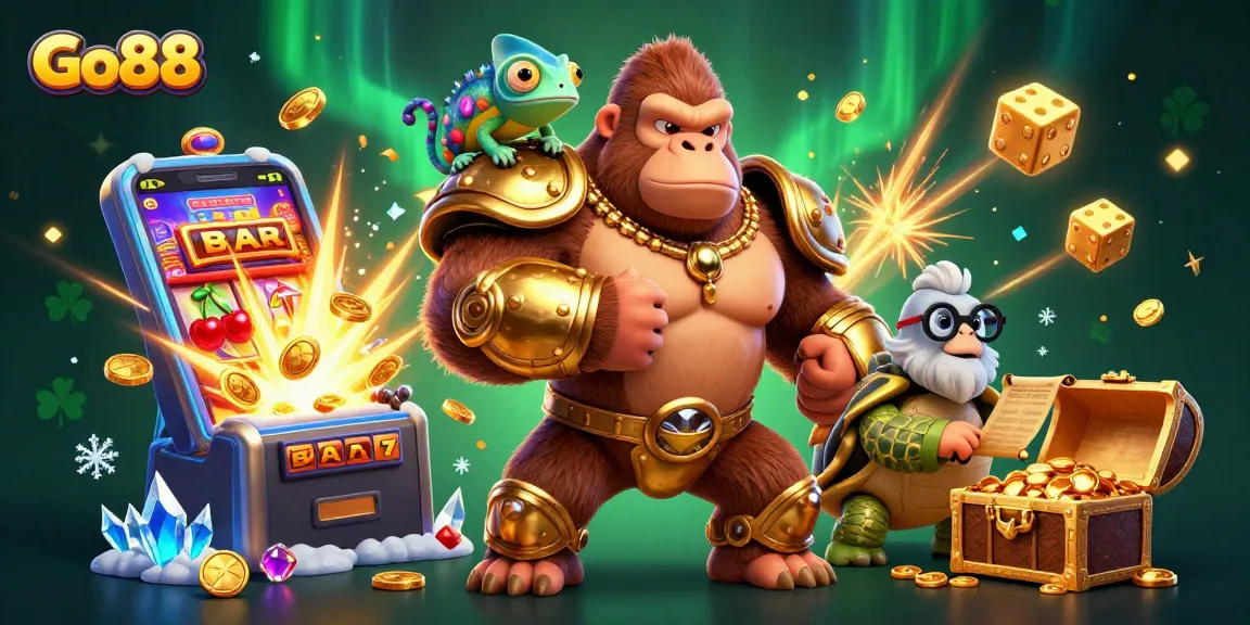 Experience thrilling gameplay at Go88 with dazzling jackpots and unique characters in a vibrant casino scene.