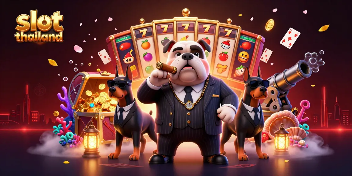 Slot Thailand showcases vibrant casino action with a bulldog boss and Doberman bodyguards.