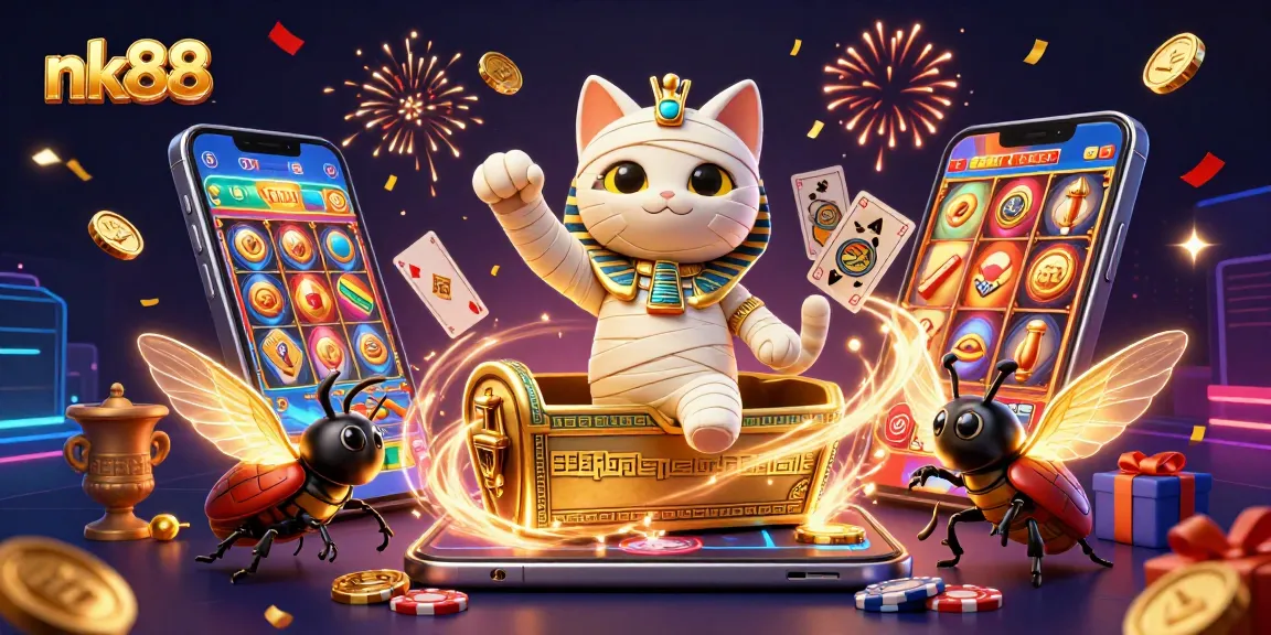 Experience the excitement of nk88 with vibrant casino scenes featuring unique characters and games.