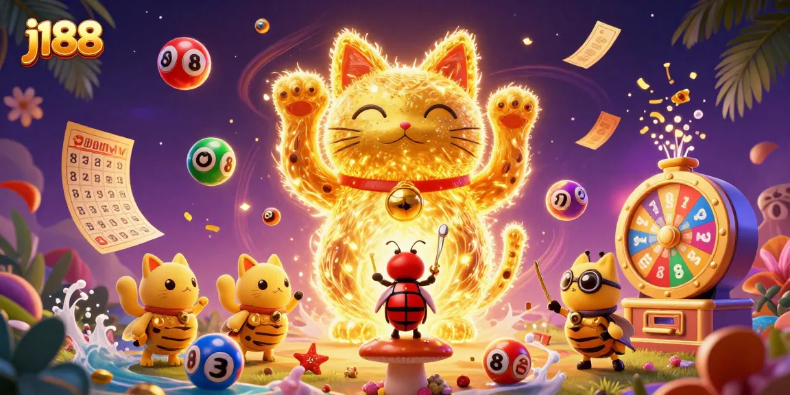 Experience the magic of j188 with a dazzling lucky cat and dynamic casino elements.