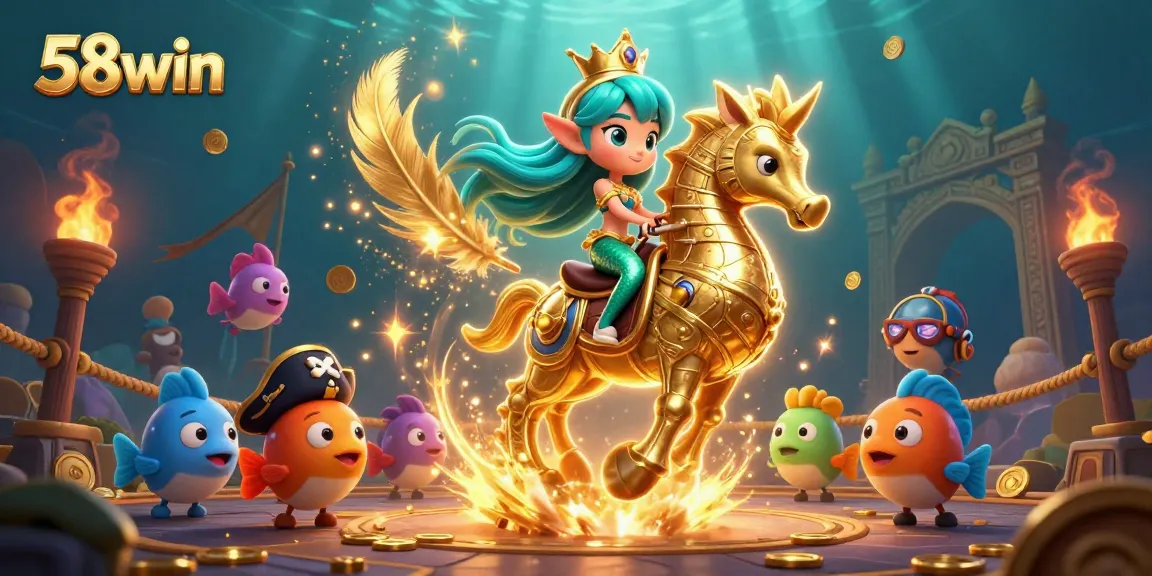 Experience the vibrant 58win underwater casino adventures with characters and game elements in a playful scene.