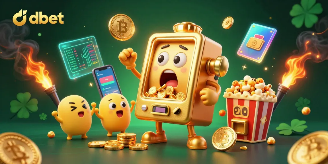 Celebrate winnings with debet as the animated golden slot machine hits the jackpot amidst vibrant casino elements.
