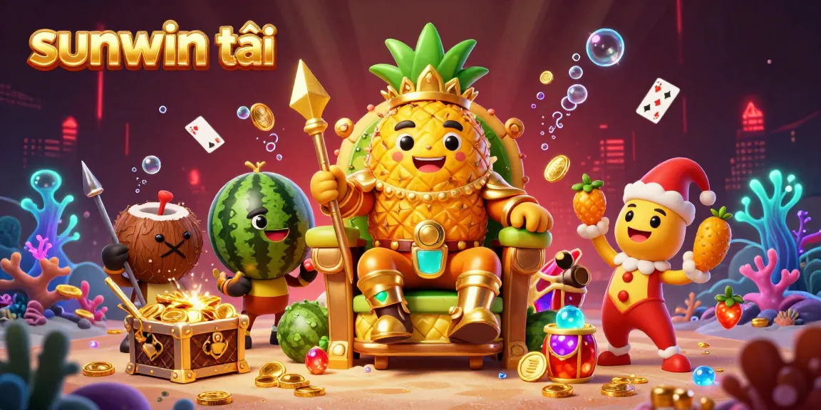 Experience the excitement of sunwin tải as the golden pineapple king reigns in a vibrant beach casino.