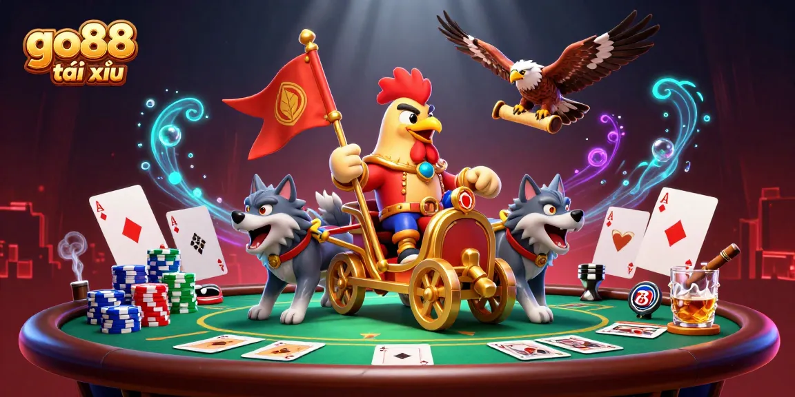Engage in go88 tài xỉu with a dynamic 3D illustration of epic casino elements.