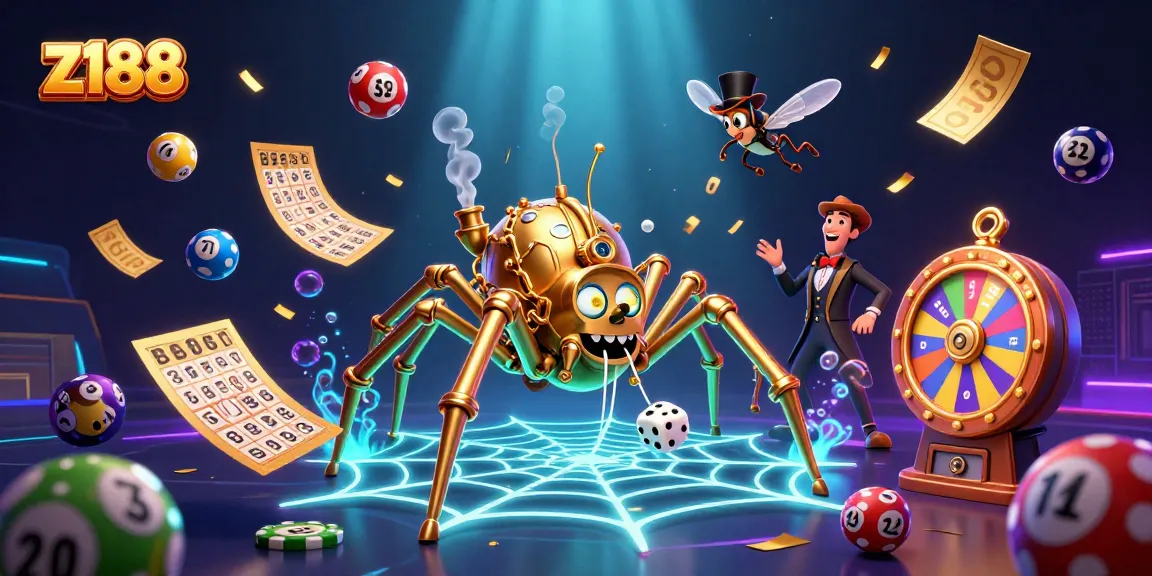 Spin the reels at z188 while the steampunk spider catches the winning dice in a dazzling casino scene.