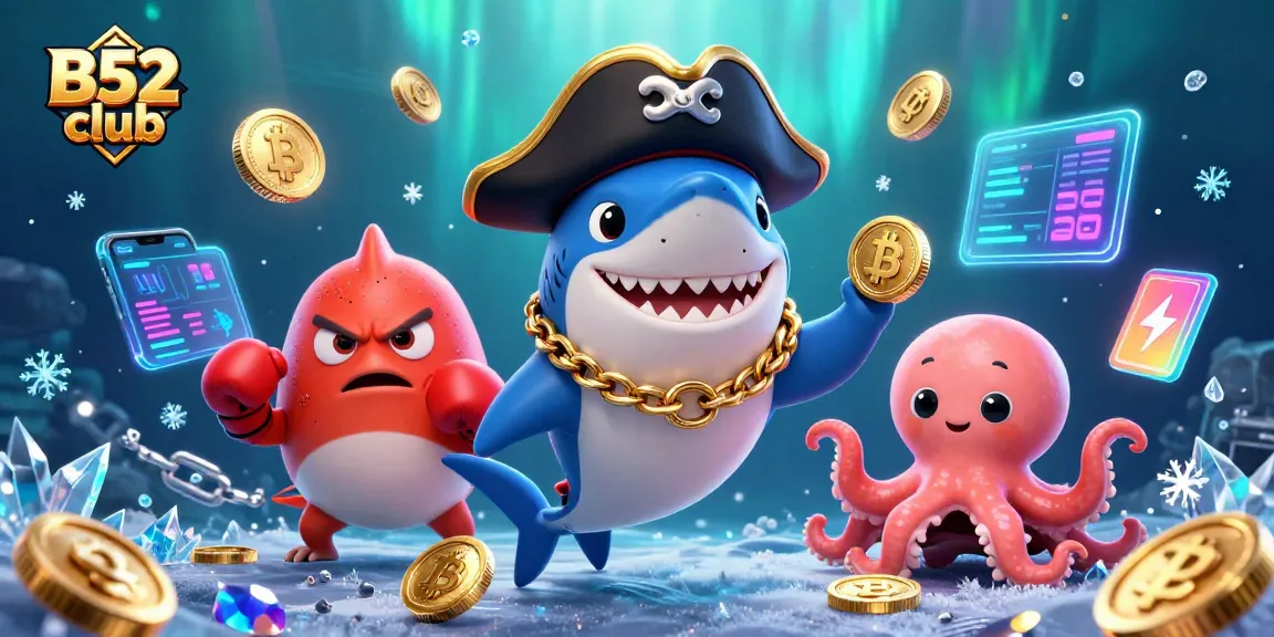 Win big at B52 club with engaging cartoon characters among sparkling casino elements.