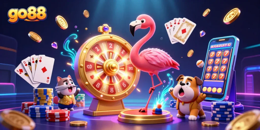 Experience thrilling winnings at go 88 with vibrant casino elements and exciting characters in action.
