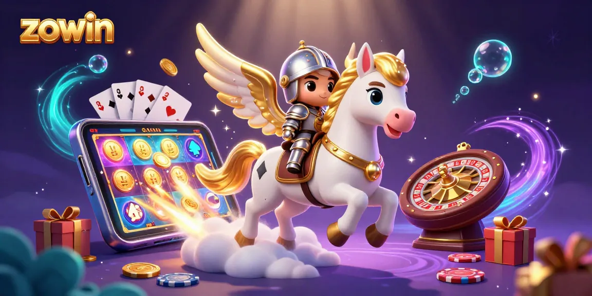 Zowin captures the thrill of winning with a 3D horse and knight in a vibrant casino scene.