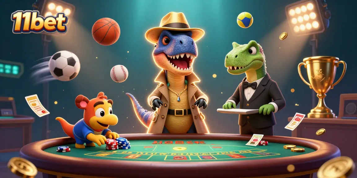 Bet on 11bet with a stunning 3D illustration of a gambling scene overflowing with excitement.