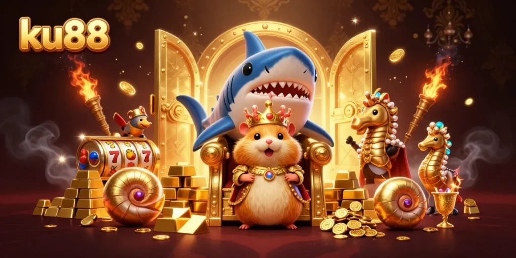 Experience exhilarating gaming action with ku88's animated golden hamster king and treasure-filled casino