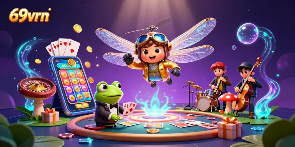 Experience thrilling casino action at 69vnn with a vibrant 3D illustration of a dragonfly pilot!