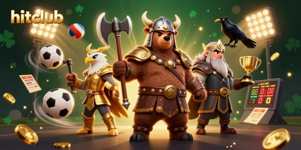 Experience thrilling action at hitclub with Vikings, golden trophies, and dynamic sports elements.