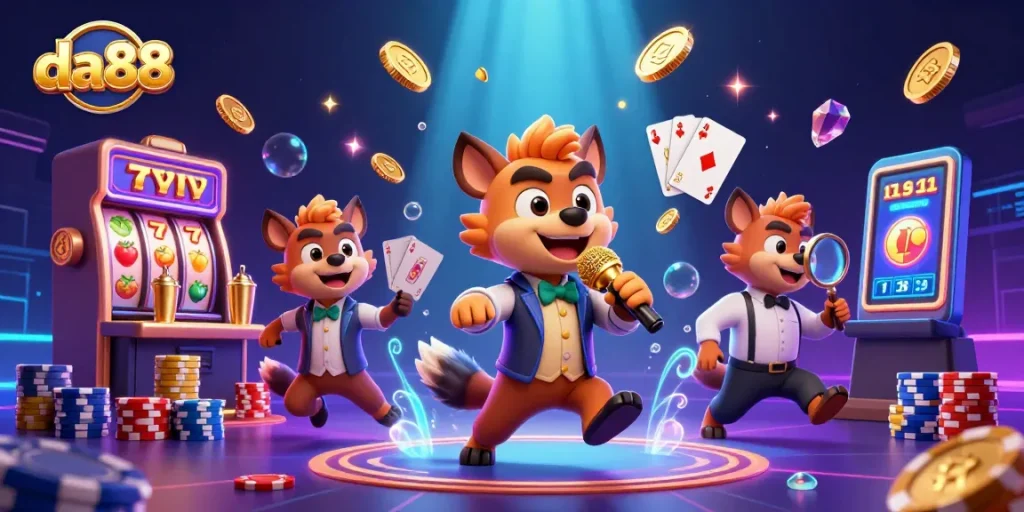 Engage in exciting gameplay at da88 with hyena characters in a vibrant casino scene.