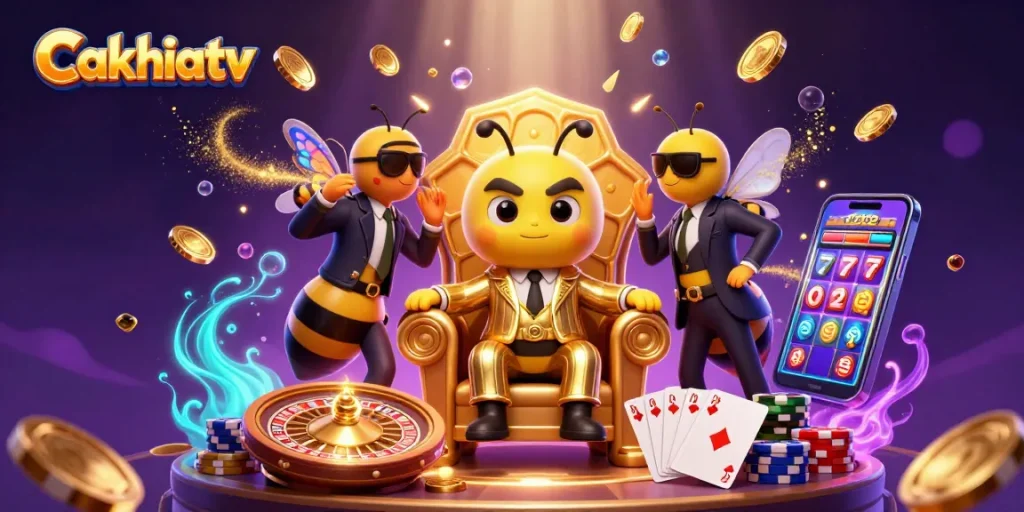 Cakhiatv showcases an enthralling scene with a gambling theme featuring dynamic characters and casino elements.